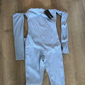Fashion Nova Light Blue Ribbed Jumpsuit